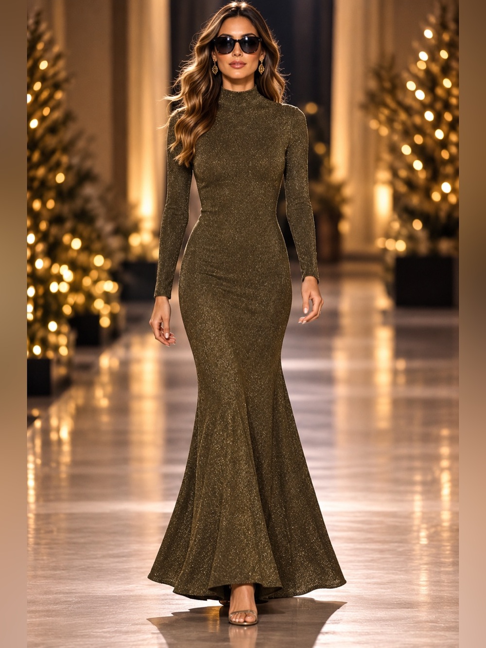 RONNY KOBO Goulding Metallic Sheath Maxi Dress Size L NWT